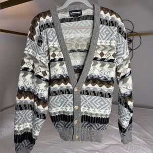 Vintage Eclectic Grandpa Cardigan Sz M Cozy Grandma Y2K Chunky Knit Sweater 90s